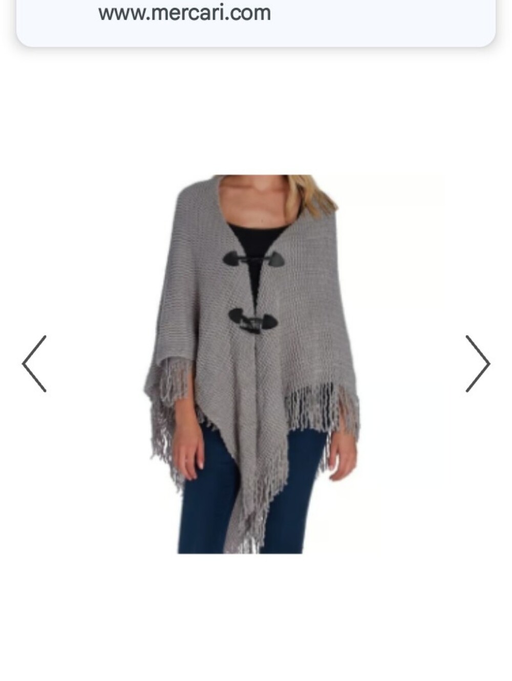 David And Young Toggle Button Front Knit Poncho Gray Fringe Trim Women's Medium